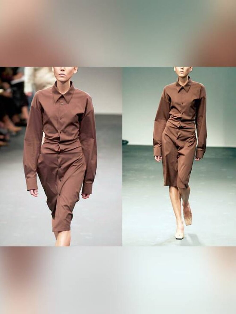 Jil Sander SS01 Runway Brown Cotton-Poplin Midi Shirt Dress